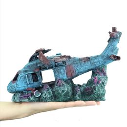 Fish Tank Aquarium Accessories Jewellery Resin Aeroplane Wreckage Beautification Decoration Crafts Pet Supplies 240226