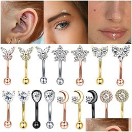 Eyebrow Jewelry 16G Eyebrow Piercing Rook Earring Daith Snug Ring Curved Barbell Tragus Stud Forward Helix Piercings Cartilage Jewelr Dh4D5