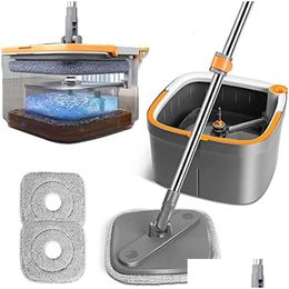 Mops 360 ° Rotating Square Mop And Bucket Set With Dirty Clean Water System Spin Head Mtifunctional Tool 230720 Drop Delivery Dh8Vv