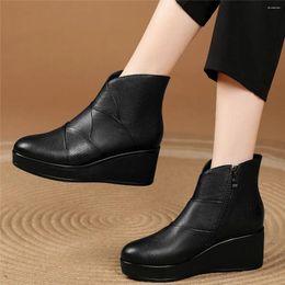 Dress Shoes Winter Fashion Sneakers Women Genuine Leather Wedges High Heel Platform Pumps Female Round Toe Ankle Boots Casual