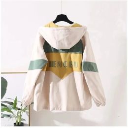 Jackets 2022 New Spring Autumn Women Jacket Coat Hooded Windbreaker Famale Long Sleeves Bomber Jacket Print Loose Outwear