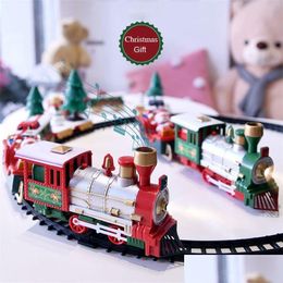 Weihnachtsdekorationen 40 Weihnachtseisenbahn-Set mit Lichtern und Geräuschen Eisenbahnschienen batteriebetriebenes Spielzeug Weihnachtsgeschenk für Kinder Drop Deliv Dhapz