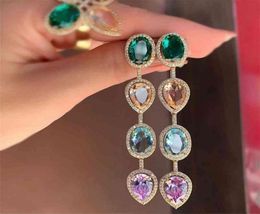 Luxury Water Drop Long Earrings oval Green Crystal Cubic Zirconia Stone MultiColor Ear Line Earring For Women boho party Jewellery 23741413