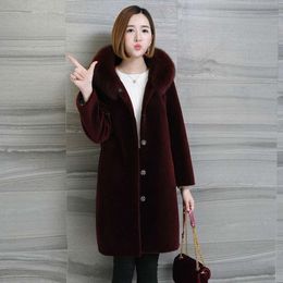 Wool Fox Collar 2023 Haining Sheep Fleece Mid Length Fur Coat Large Women's 617216