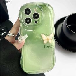 Cell Phone Pouches Korean Cute Gradient Watercolor Butterfly Phone Case Pro Pro Max Wavy Edge Clear Shockproof Soft CoverH240307