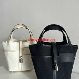 Top Handle Bags Picotin Lock 1822 Bag Genuine Handbags Chics New Versatile Bucket Cabbage Basket Cargo Canvas Bag Imported Swift Leather Patchave logo HBHJON