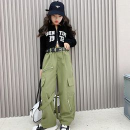 Clothing Sets Kids Girl Cargo Pants Clothes Set 8 10 12 Years Spring Fall 2 Pieces Letter Print Zipper Tops Teenage Cool Outfits