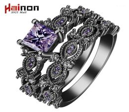 Wedding Rings Black Silver Plated Sets Blue Pink White Purple Color Zircon Trendy Fashion Jewelry Gift Princess Engagement Rings15316915