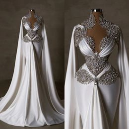 Gorgeous More Pearls Wedding Dress Pearl Crystal Beaded Mermaid Bridal Gowns with Cape Sleeve Bride Dresses Custom Made Plus Size