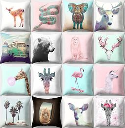 1818 Inch Polyester Peach Skin Square Pillow Cover Deer Lion Pattern Home Decor Pillowcase Throw Pillow Cover4106834