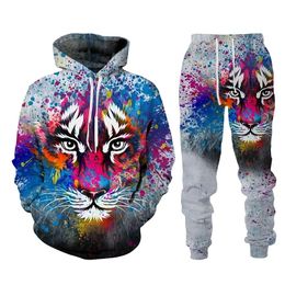 Animal Tiger 3D Printed Men's Tracksuit Set Casual Hoodie and Pants 2pcs Sets Autumn Winter Fashion Streetwear Man Clothing Suit004