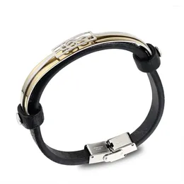 Charm Bracelets 2024 Fashion Jewelry Golden Stainless Steel Leather Bracelet Retro Titanium Music Symbol For Men Pulsera