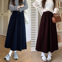 Skirts ML 2Colors Women Long Skirt Spring 2024 French Polka Dot A Line High Waist Pleated Female(L3098