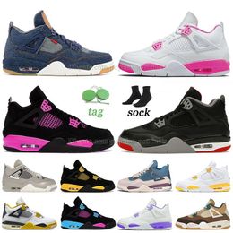 Jumpman 4 Männer Basketballschuhe gezüchtet 4s Denim Schwarze Katze gelb Thunder Purple Pink Oreo reines Geld Einfriermoment Lebendige Schwefel Herren Womens Trainer J4 Sneaker