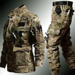 Spring And Autumn Camo Suit Mens Set Outdoor Labour Protection Durable Work Polyester Cotton Military Style 240304