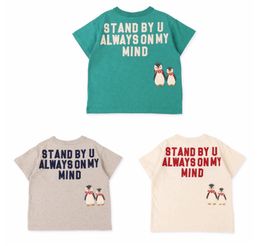 DD Style Kids letter printed casual T-shirt boys girls cartoon penguin embroidery Tees 2024 summer children short sleeve tops Z6999