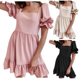 Casual Dresses Stitching Loose Summer Dress Fashion Ruffled Women's Short-Sleeved Woman's