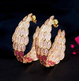 Hoop Huggie CWWZircons Luxury Full Cubic Zirconia Paved Double Sided Feather Big Hoop Earrings for Women Dubai Gold Plated Jewelry3625123