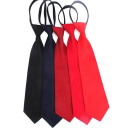 Neck Ties Pre-tied NeckTie Mens Skinny Zipper Red Black Blue Solid Colour Slim Narrow Bridegroom Party Women Dress Present3320