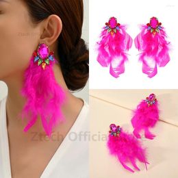 Dangle Earrings Fashion Elegant Long Colourful Feather For Women Shiny Rhinestone Young Ethnic Design Fairy Party Charm Jewellery