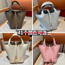 Top Handle Bags Picotin Lock 1822 Bag Genuine Handbags High Edition Handmade Wax Lined Vegetable Basket Bag Imported Tc Cowhide Womens Handbahave logo HBI34H