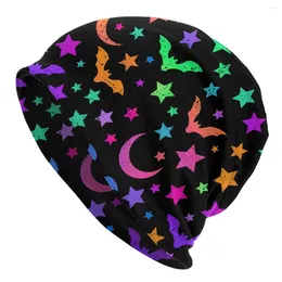 Berets Bright Bat Halloween Skullies Beanies Hat Moon And Stars Summer Men Women Ski Cap Warm Thermal Elastic Bonnet Knit