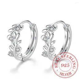 Hoop Earrings Original 925 Sterling Silver Olive Leaves Crystal For Women Korean Wedding Party Jewelry Gift Female Pendientes