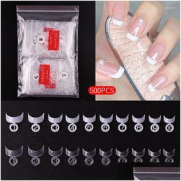 False Nails 500 Pcs/Bag Professional Acrylic French Nail Tips White/Nature/Clear Half Er Artificial Uv Gel Polish Drop Delivery Dh9Ty