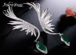 Luxury Feather CZ Stone Ear Cuff Hang Water Drop Big Clip Earrings for Women Party Green Earcuff kupe Club Factory AE5303623112