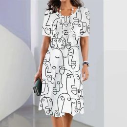 Dress Womens Dresses 2023 New 3d Art Face Print Short Sleeve Clothes Fashion Loose Skirt Summer Lady Oversized Vacation Dresses 5xl