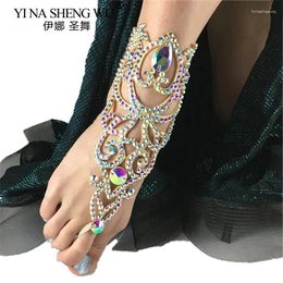 Stage Wear Belly Dance Crystal Ankle Bracelet Set Jewellery For Women Simple Colourful Rhinestone Finger Bangle Chain Exaggerated Decoration