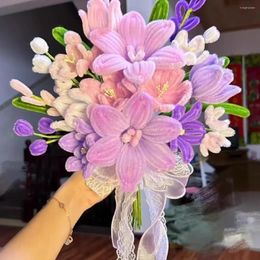 Decorative Flowers Finished DIY Twist Stick Holding Flower Bouquet Simulation For Girlfriend Bride Couple Wedding