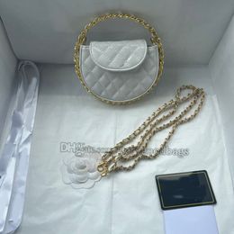 23c Womens Patent Leather Half Moon Clutch Bags Gold Metal Hardware Matelasse Chain Crossbody Shoulder Evening Party Handbags Black White Purse