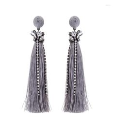 Dangle Earrings Chinese Long Tassel Grey Crystal Cotton Thread For Women Summer Fashion Jewellery Drop3249241