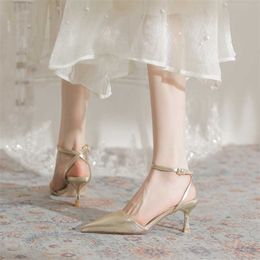 Trendy Fairy Style Sandal Exquisite High Heel Shoes Summer Sandal Women Thin Pointed Baotou Silver Straight Line Sandals Womens 240228