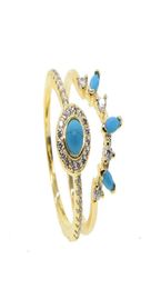 Wedding Rings Gold Fashion Lovely Jewelry Women Engagement Set Pave White Cz Blue Turquoises Stone Trendy Full Finger Gift Party3133691