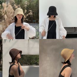 Womens fashionable summer hat fisherman hat handmade woven bucket shaped straw hat beach hat 240307