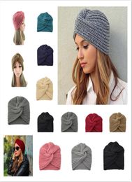 Woman Knitted Hat Cross Imitation Cashmere Beanie Bohemian Knitted Caps Hats Muslim Turbano Ladies Outdoor Ski Cap Turban Headwear5222513