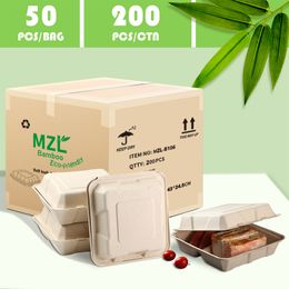 Disposable Biodegradable Paper Lunch Box of MZL Eco-friendly 9x9Inch Bamboo Pulp and Bagasse Mixed Box Perfect for Picnics, Parties and Festive Celebrations