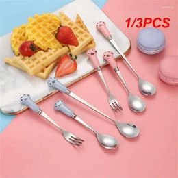 Forks 1/3PCS Cartoon Spoon Fork Six Colour Optional Grade Stainless Steel Edges Mirror Polished Kitchen Gadgets