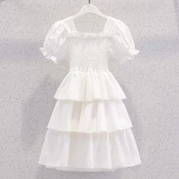 Girl Dresses 2024 Spring Summer Kids White Child Clothes Teenager Girls Daily Wear Backless Ball Gown Layered Dress 4 6 8 9 12 Year