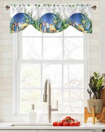 Curtain Beach Bus Tropical Leaves Summer Short Window Adjustable Tie Up Valance For Living Room Kitchen Drapes