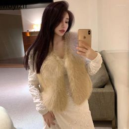 Women's Fur Vests Winter Thickened Warm Elegant Solid V-Neck Sleeveless Short Imitation Hairy Vest Coats Ladies Clothing