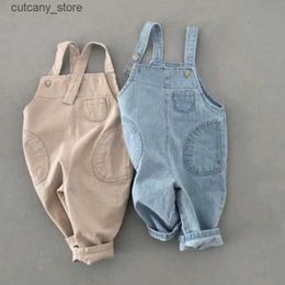 Jumpsuits 2023 Spring Summer New Baby Sleeveless Jumpsuit Infant Denim Overalls Jean Boys Casual Strap Pants Kids Casual Denim Pants L240307