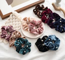 Velvet elastic hair scrunchie for girls pearl princess hiar accessories kids beaded elastic ponytail holder women hairbands A53617773340