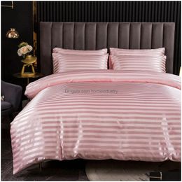 Bedding Sets Satin Duvet Er Twin Fl Queen King Size Stripes Soft Cosy Bed Linen Solid Colour Quilt Luxury Set 231025 Drop Delivery Dhoxs