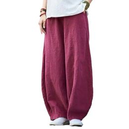 Capris Plus size Autunm Casual Cotton Linen Pants Women 2024 Spring Summer Elastic Waist Basic Retro Loose Women' Harem Pants Trousers