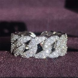 Cheap Fine Minimal Icy Girls Finger Ring New Fashion Jewelry Silver Plated Cuban Shape Full of Cz Diamond Rings Birthday Gift