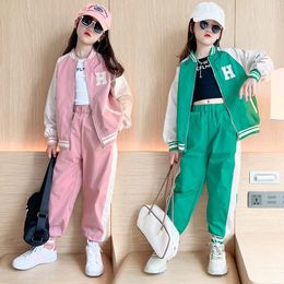 Clothing Sets Spring Autumn Teen Girls Children Fashion Zipper Sweatshirt Pants 2Pcs Outfits Kids Tracksuit 5 6 8 10 12 14 Yrs