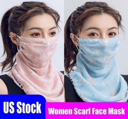 US Stock Cheap Women Scarf Face Mask Summer Sun Protection Silk Chiffon Handkerchief Outdoor Windproof Half Face Dustproof Scarve6412753